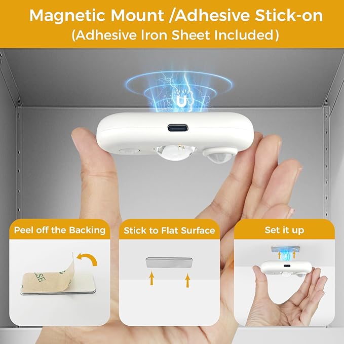 LED Motion Sensor Puck Lights, Small Rechargeable Under Cabinet Light, Dimmable Daylight White Closet Lights, Wireless Under Cabinet Lighting for Drawer, Kitchen (6 Pack)