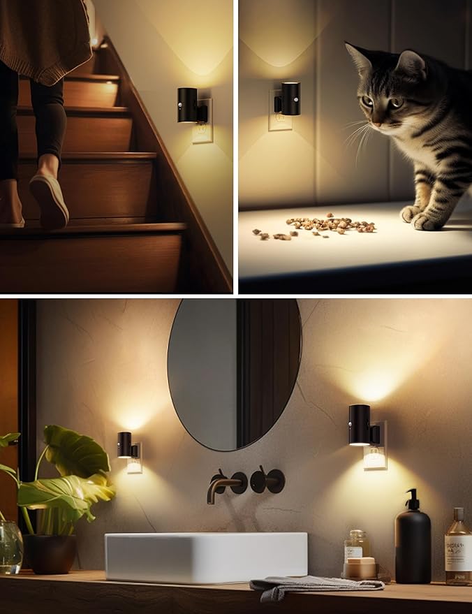 L LOHAS LED Motion Sensor Night Light, Dimmable Night Lights Plug into Wall, Plug in Nightlight, Motion Sensor Light Indoor for Bathroom Hallway Bedroom Stairs Kids Elderly [3000K,2 Pack]