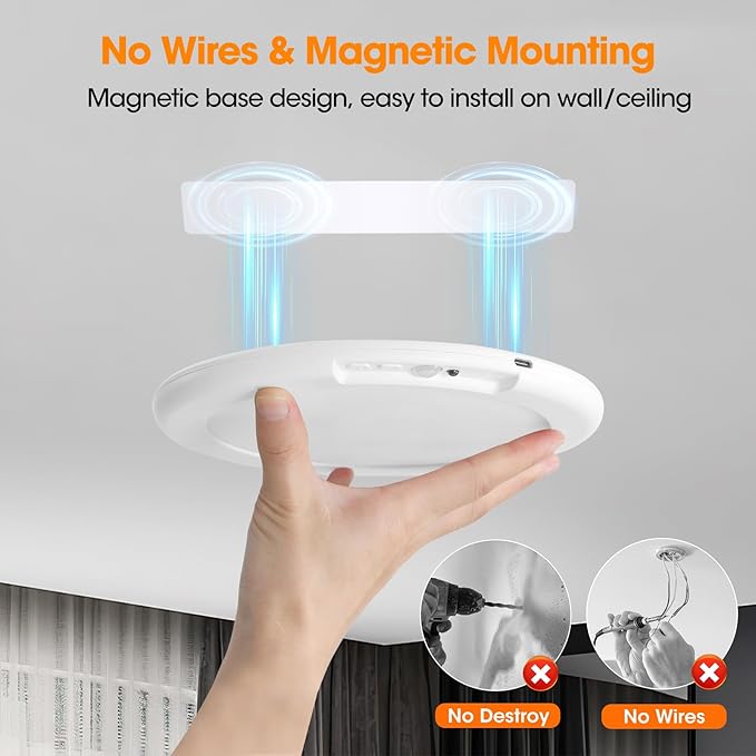 Gotopceed 2 Pack Rechargeable Motion Sensor Ceiling Light with Remote - Magnetic Wireless Ceiling Light Battery Powered for Closet Shower Stairs Shed Hallway ect