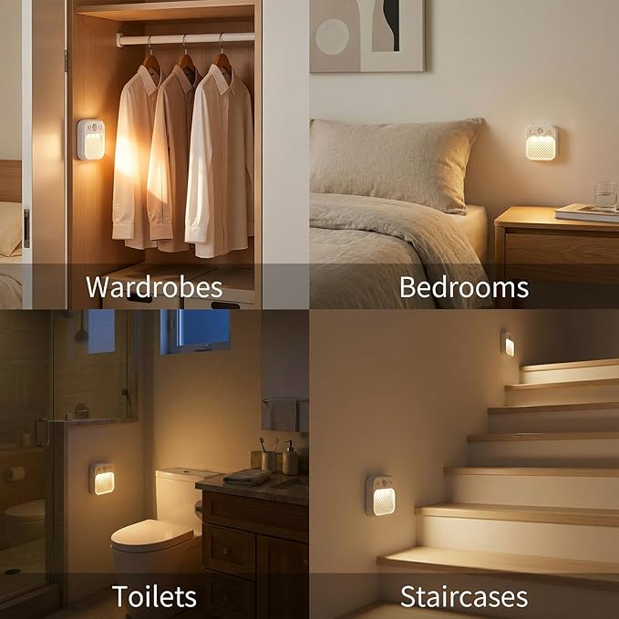 Motion Sensor Night Light, Rechargeable Magnetic LED Closet Light with 3 Color Temperatures & Stepless Dimming, Type-C Charging, 20/30/60s Timer, Stick-on Wall Light for Stairs, Hallway, RV