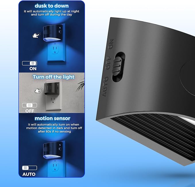 L LOHAS LED Night Light with Motion Sensor & Dusk to Dawn Sensor, Night Lights Plug into Wall with 30-100lm Adjustable Brightness, Dimmable Night Light for Bathroom Hallway, Blue, 4 Pack