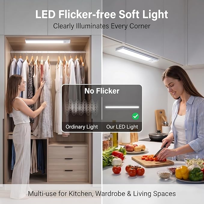 Under Cabinet Motion Sensor Lighting: 8 Inch Dimmable Rechargeable Lights Indoor - Battery Operated Lights - Undercabinet Closet Light Magnetic Led Light for Kitchen Home Bathroom Counter 2 Pack
