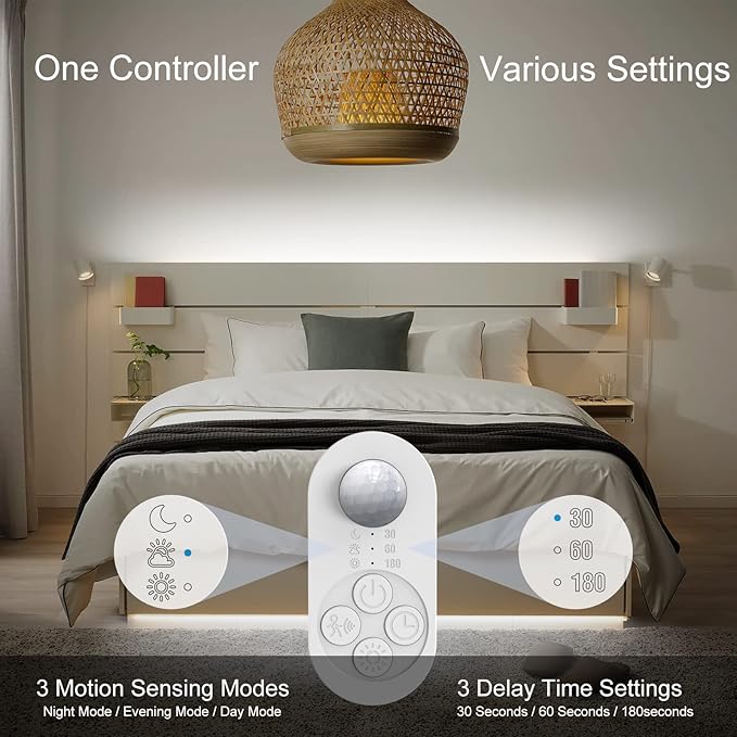 Motion Sensor Under Cabinet Lights Plug-in LED Strip Lights Indoor Cold White 6000K Super Bright 2000lm with 12V Adapter, Dimmer and Timer for Kitchen Cabinet, Shelf, Wardrobe, Stairway…