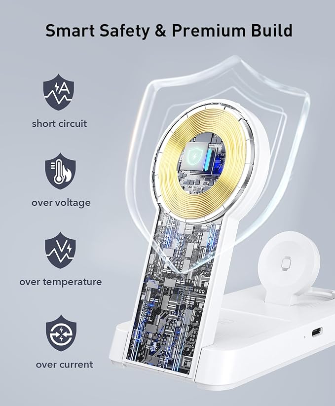 3 in 1 Magnetic Wireless for iPhone Charging Station: Foldable Portable Charger for iPhone 17-12 Pro Max & Apple Watch & AirPods, for Apple Multiple Devices Charger for Home,Office&Travel