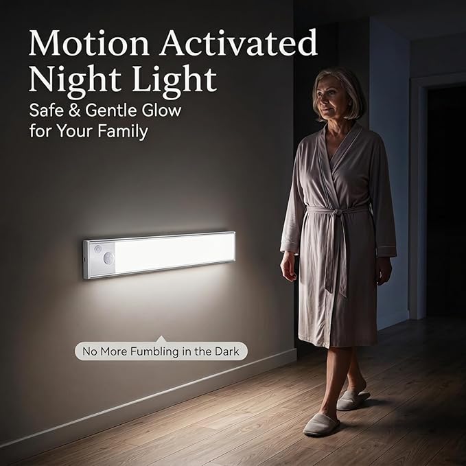 Under Cabinet Motion Sensor Lighting: 8 Inch Dimmable Rechargeable Lights Indoor - Battery Operated Lights - Undercabinet Closet Light Magnetic Led Light for Kitchen Home Bathroom Counter 2 Pack