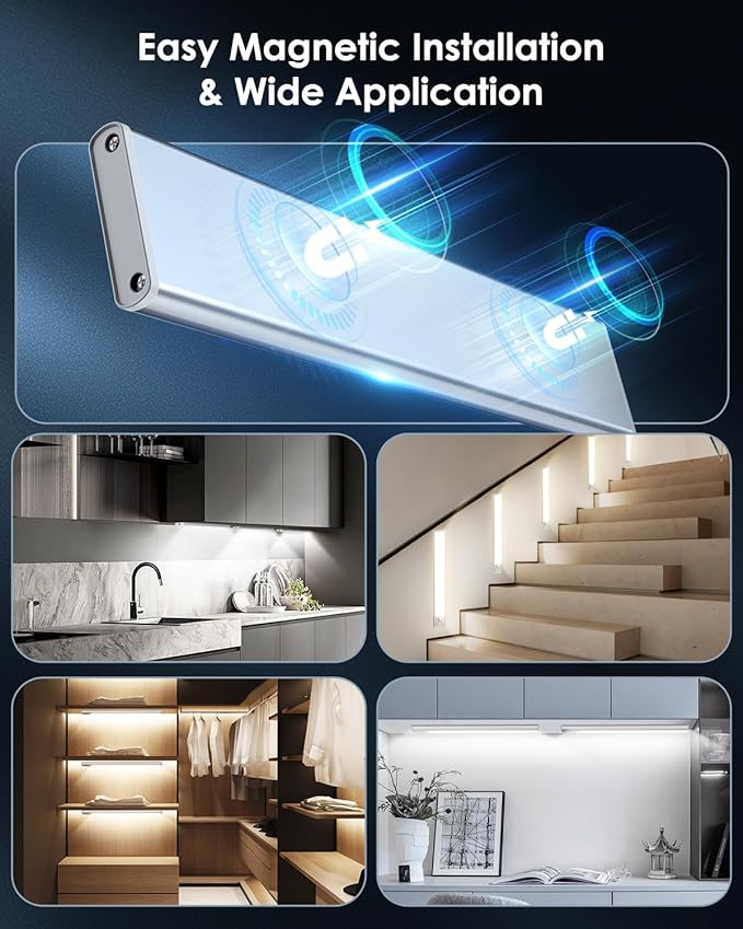 VerRon 14in Under Cabinet Lighting, 3200mAh Rechargeable Battery Powered Closet Lights with 3 Color Tempers 108 LED, Wireless Motion Sensor Light Indoor, Dimmable Lights for Kitchen, Stair, 5-Pack