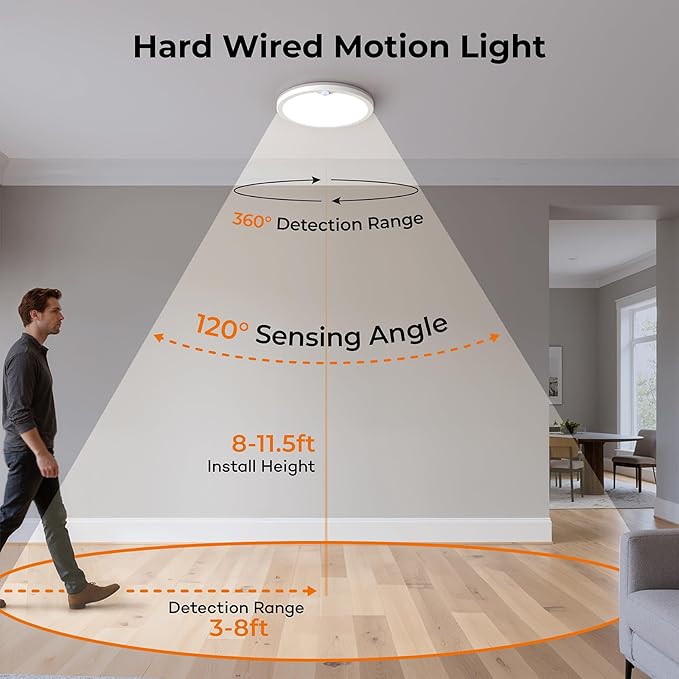 Annaror 2Pack Motion Sensor Ceiling Light with Remote, 8.7 Inch Wired Motion Sensor Light Indoor 3000K/4000K/5000K, 1800LM Dimmable Motion Activated Light for Closet Hallway Stairs White