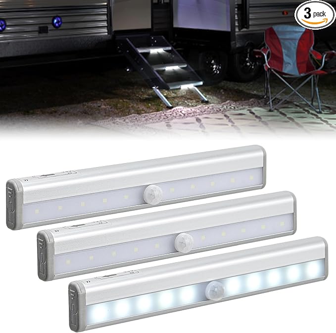Nilight RV Step Lights 3PCS Motion Sensor Activated LED Bar RV Exterior Lights Battery Operated Wireless Magnetic Stick Strip Lighting for Motorhome Travel Trailers Camper Under Cabinet Step Tent