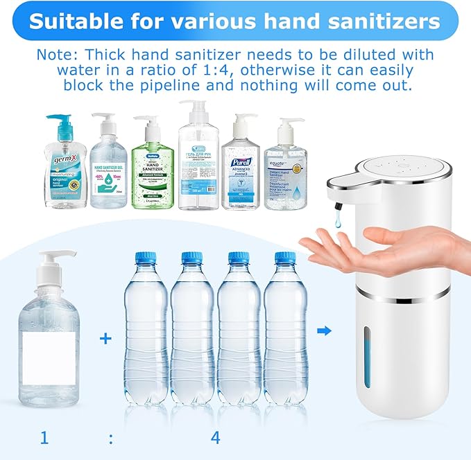 Automatic Soap Dispenser Touchless,Liquid Soap Dispenser with 4 Adjustable Levels,12.8oz USB Rechargeable and Wall Mounted,Smart Hand Soap Dispenser for Bathroom,Kitchen Sink,Dish Soap
