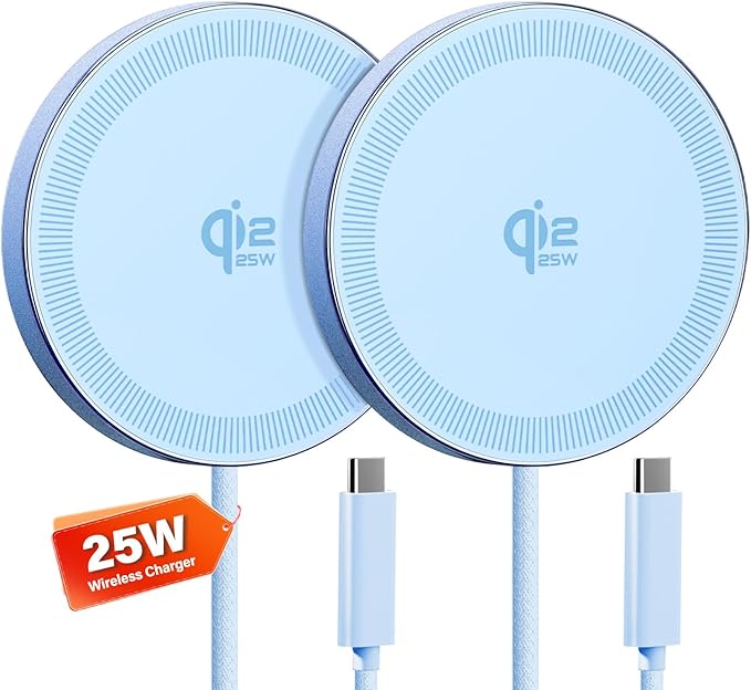 25W Wireless Charger for MagSafe, Qi2.2 Magnetic Fast Charging Pad for iPhone 17/16/15/14/13/12 Series & AirPods, Strong Magnet, Thin & Portable Wireless Charger for Travel Home Office (Blue, 2Pack)