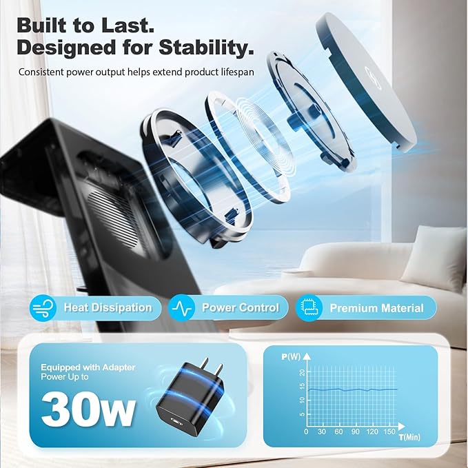 3-in-1 Magnetic Wireless Charger Stand for Apple, 15W Qi2 Fast Charging Station for iPhone 17 16 15 14 13 Pro Max, AirPods, Watch-Desktop Stand with Sleep-Friendly Light, Ideal for Bedside & Desk