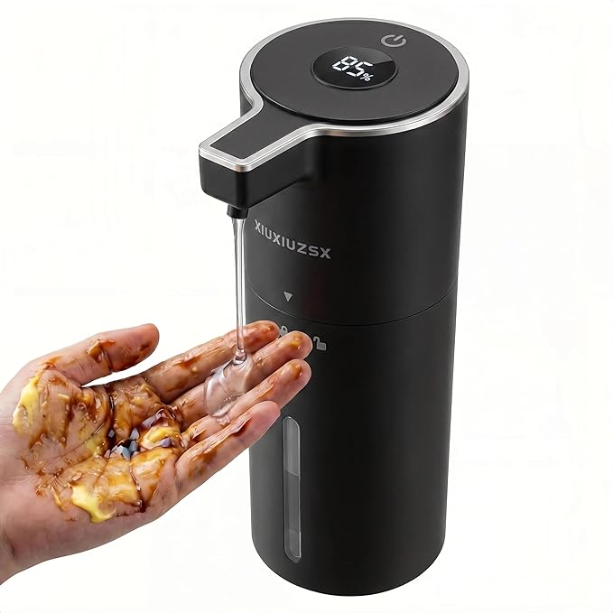 Automatic Soap Dispenser Liquid Touchless Upgrade Pump Uneasy Plugging Wall Mounted USB Rechargeable, 4-Level Adjustable 13.52oz Modern Electric Hand Soap Dispenser Kitchen Bathroom Kids Family Black