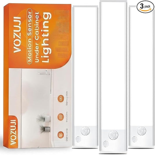 Under Cabinet Motion Sensor Lighting: 14 Inch Dimmable Rechargeable Lights Indoor - Battery Operated Lights - Undercabinet Closet Light Magnetic Led Light for Kitchen Home Bathroom Counter 3 Pack