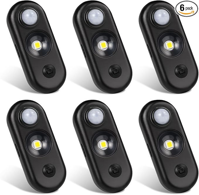 LED Motion Sensor Light Indoor, Magnetic Under Cabinet Lighting Warm White, Black Dimmable Rechargeable Puck Lights for Closet, Kitchen, Stairs(6 Pack)