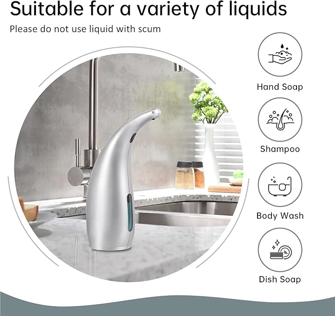 Automatic Soap Dispenser Touchless,300ML Hand & Dish Countertop Electric Liquid Rechargeable Dispenser with Sensor,Modern 4 Gear Adjustable Waterproof Kitchen Auto Soap Pump（Gray）