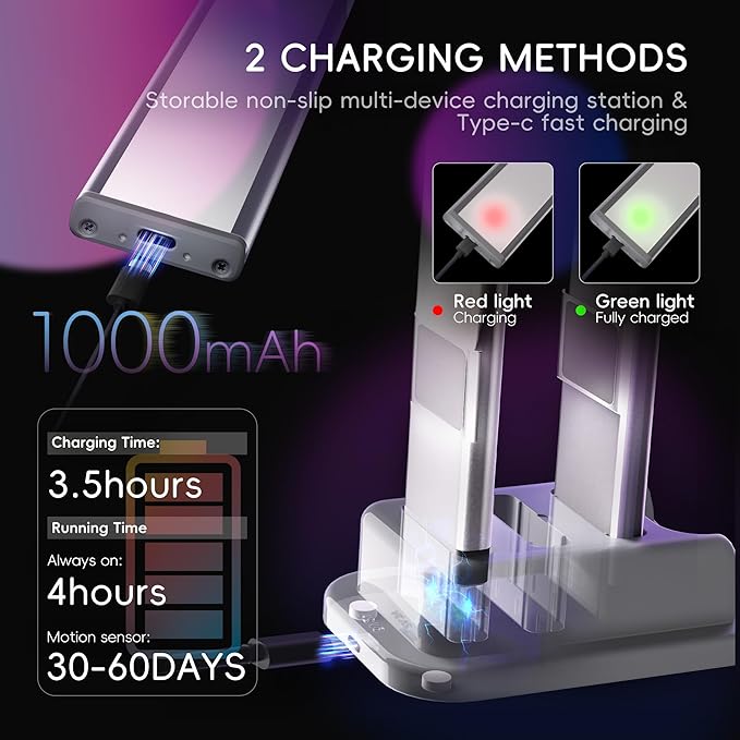 lexall 3 Pack Under Cabinet Lighting, 60 LED Rechargeable Motion Sensor Light Indoor with Charging Station, Dimmable LED RGB Light Bar, Magnetic Under Counter Lights for Kitchen, Night Safe Light