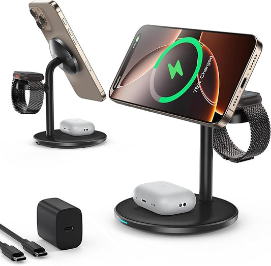 3 in 1 Wireless Charging Station for Apple Devices with MagSafe Charger, 15W Wireless Charger Station for iPhone 17/16/15/14/13/12 Pro Max Air Plus Mini, iWatch&AirPods(with 20W Adapter)