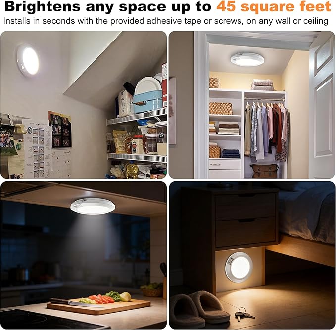 Battery Operated Motion Sensor Light Indoor, 6.3", 210LM, 6000K Cool White, Stick-on or Screw Mount for Ceiling/Wall, for Closet, Pantry, Shed, Cabinet, Stairwell, Hallway, 1-Pack