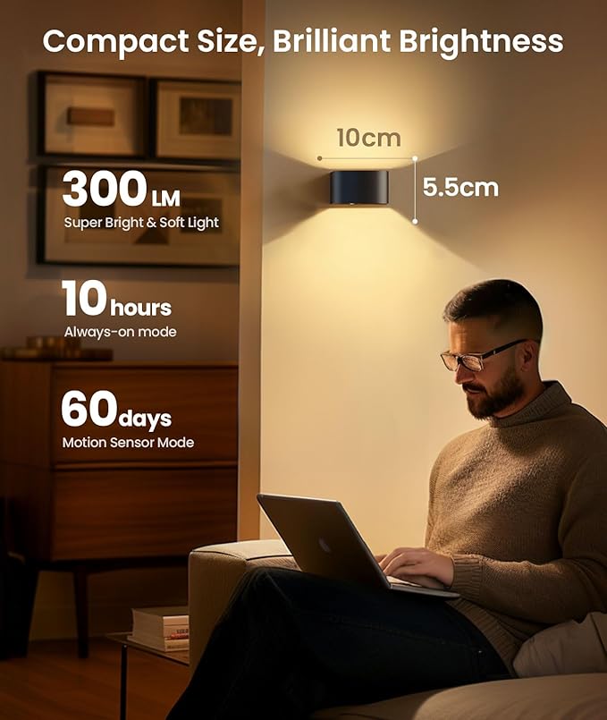 FULEN Motion Sensor Wall Lights with Remote Control 3 Colors Wireless Wall Lamp LED Indoor Up Down Wall Sconces 5000mAh Rechargeable Battery Powered Wall Lamps Brightness Adjustable, 1 Pack