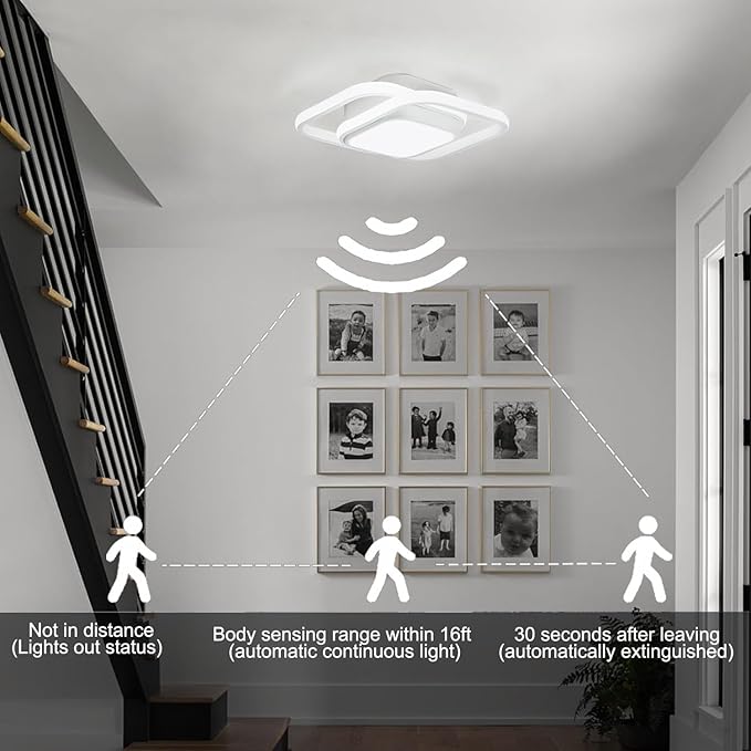 12.6Inch Motion Sensor LED Ceiling Light Indoor, 36W 6000K Mount Motion Activated Light Fixture Modern Flush Mount White Ceiling lamp for Laundry Bathroom Hallway Stair Porch Basement (2pack)