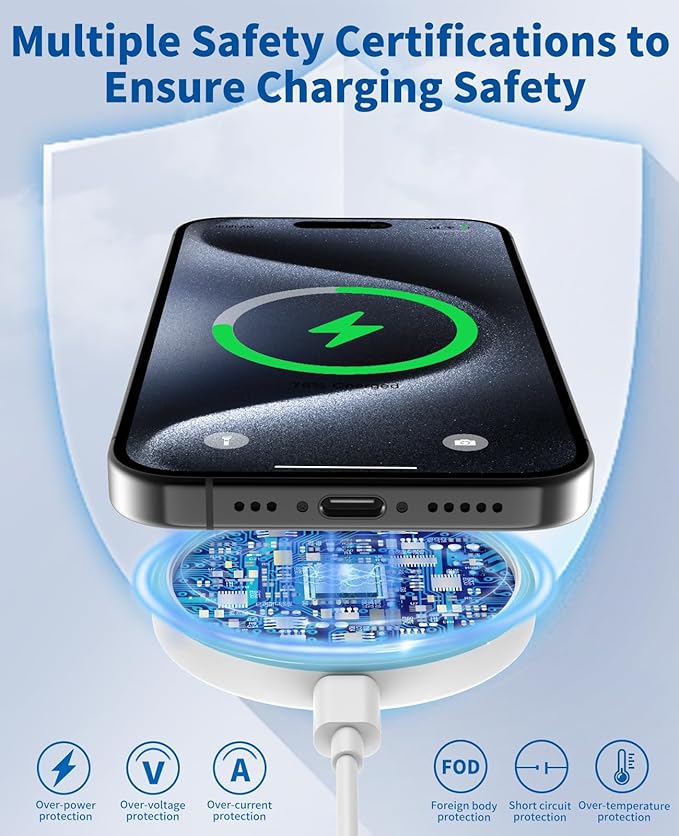 Magnetic Wireless Charger for iPhone 16 15 14 13 12 Series/AirPods 3/2/Pro 2/Pro - with 20W Power Adapter, 15W Wireless Mag-Safe Charging Pad and 6 FT USB-C to C Cable