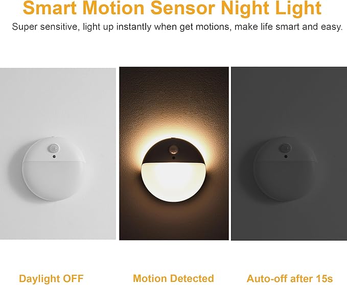 YUNLEX 2 Pack Motion Sensor Light Indoor, 2.6" Small Stick on Lights for Stairs, Bathroom, Dimmable Battery Night Light, 3 Light Modes, Soft LED Light for Travel, Toliets, Bedroom, Kids, Warm White