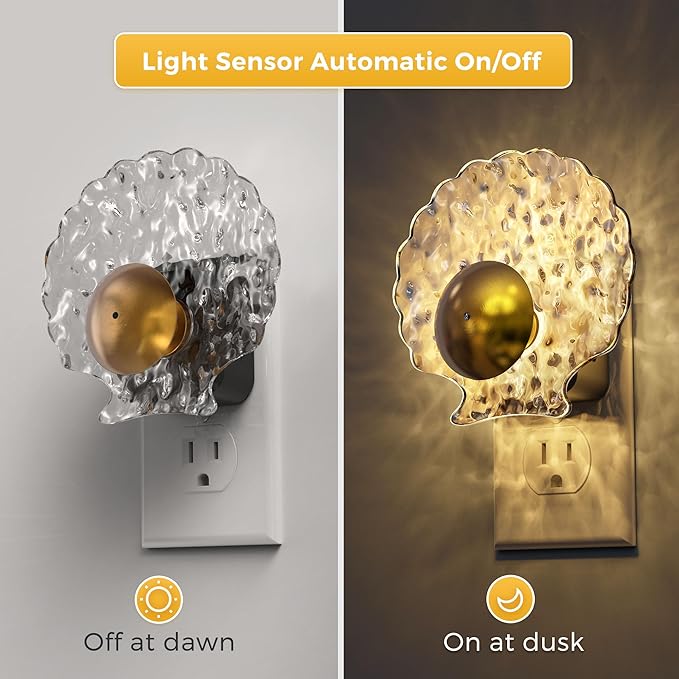 L LOHAS LED Shell Night Light, 2 Pack, Night Lights Plug into Wall, Dimmable Nightlights Plug in with Light Sensor, 0-100LM, 3000K Soft White, LED Nightlights for Hallway Bedroom Stairway