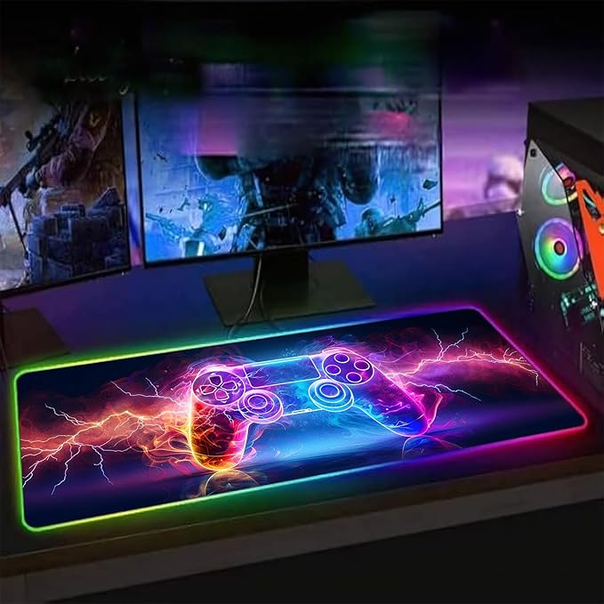 XL Led Gaming Mouse Pad with 14 Light Modes - Light Up Gamer Mouse Pad,31.5 x 11.8in Non-Slip Gamepad Style RGB Large Gamer Mousepad,Black Long Glowing Gaming Accessories for Desk,Waterproof