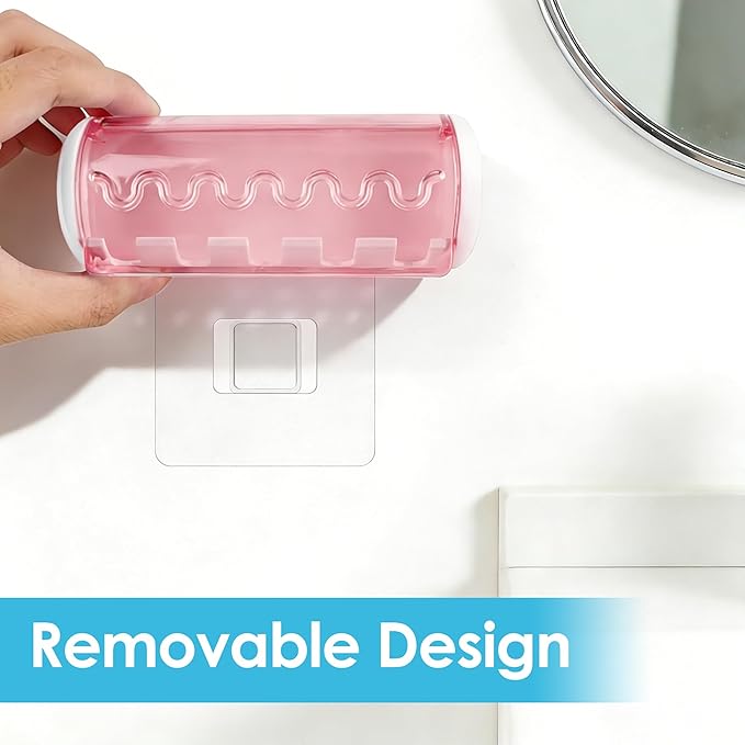 1 PCS Self Adhesive Toothbrush Holder with Cover for Bathroom, 5-Slot Wall Mounted Toothbrush Organizer Rack for Shower, Dorm, Cabinet (Pink)