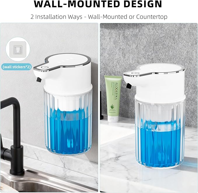 Automatic Foaming Soap Dispenser Touchless, Rechargeable Soap Dispenser,12oz/350ml Smart Hand Soap Dispensers,4-Level Adjustable,Wall Mount IPX5 Waterproof - Level Display for Bathroom Kitchen