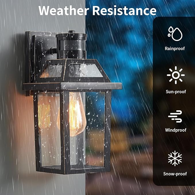 Yisuro Motion Sensor Outdoor Wall Lights, Porch Light Outdoor 3 Lighting Modes, Dusk to Dawn Exterior Light Fixture, Waterproof, Outside Lights for House Front Door Patio Garage 2 Pack (Black)