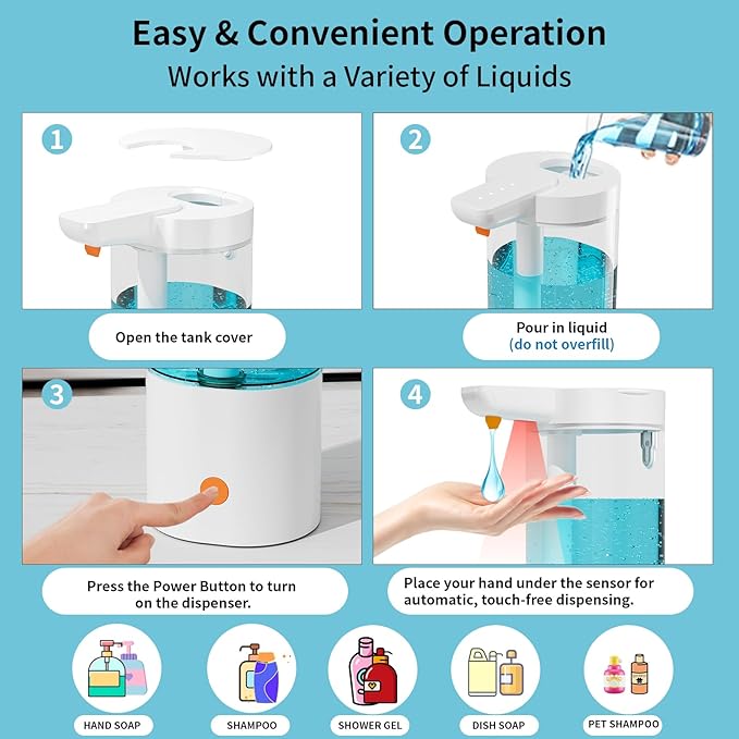 Automatic Liquid Soap Dispenser Touchless, USB Rechargeable Smart Hand Soap Dispenser, 4-Level Adjustable, 13.5oz/400mL Wall Mount for Bathroom Kitchen Dish Soap-Orange