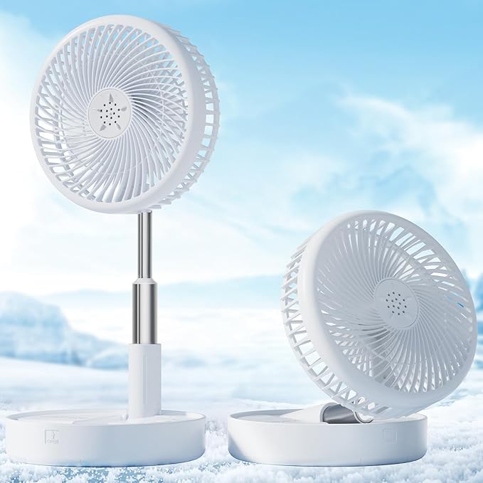 Primevolve Portable Fan,Battery Operated Rechargeable USB Fan with Remote, Foldable Floor Table Desk Pedestal Fan for Bedroom Camping Travel,White 7.7"