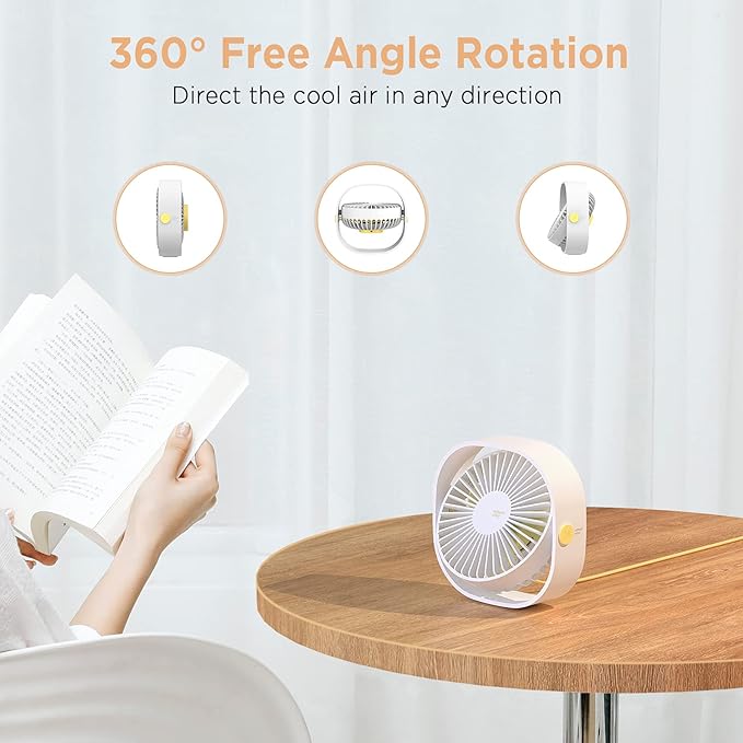 EasyAcc USB Small Desk Fan, Slumber Pod Fan [360°Rotatable Head &Powerful ] 3 Speeds Portable Personal Table Travel Fan for Sleeping Desk Cruise Ship Dorm Bedroom Office Office (No Battery)