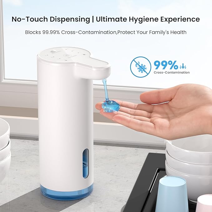 Seawah Automatic Soap Dispenser Touchless(Upgrade Auto & Manual Dual Modes), Quiet Design, IPX7, Adjustable Volume, Rechargeable, Thick & Thin Dish/Hand Soap Compatible for Bathroom & Kitchen