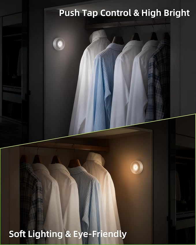 EZVALO LED Puck Lights, 50Lumens, Touch Light, 2.5'' Mini Tap Light, Rechargeable Stick On Tap Lamp, 3 Color Temps, Under Cabinet Lights Wireless, Ideal for Kitchen,Closet,Pantry,Camper(4 Pack)
