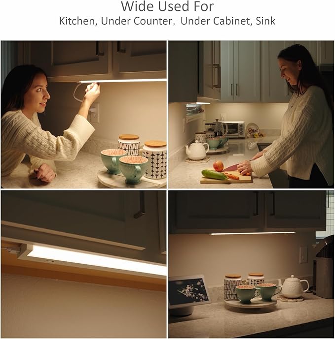 Leetdud LED Under Cabinet Lighting Hardwired or Plug in, 16 Inch 8W, Dimmable 5 Color 2700K/3000K/3500K/4000K/5000K, Linkable Eyes Care Design Counter Lights for Kitchen, Sink, ETL Listed, White