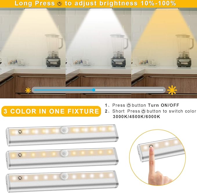 Diomart LED Closet Light 20-LED Rechargeable Remote Control Light Under Cabinet Lighting Wireless Stick-Anywhere Night Light Bar with Touch Control for Stairs, Wardrobe, Kitchen, Hallway (1 Pack)