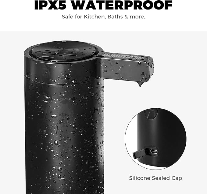 Touchless Automatic Soap Dispenser Wall Mount Stainless Steel with Sensor Infrared 9 oz Electric IPX5 Waterproof USB-C Charging Motion Sensor for Kitchen & Bathroom (Black)