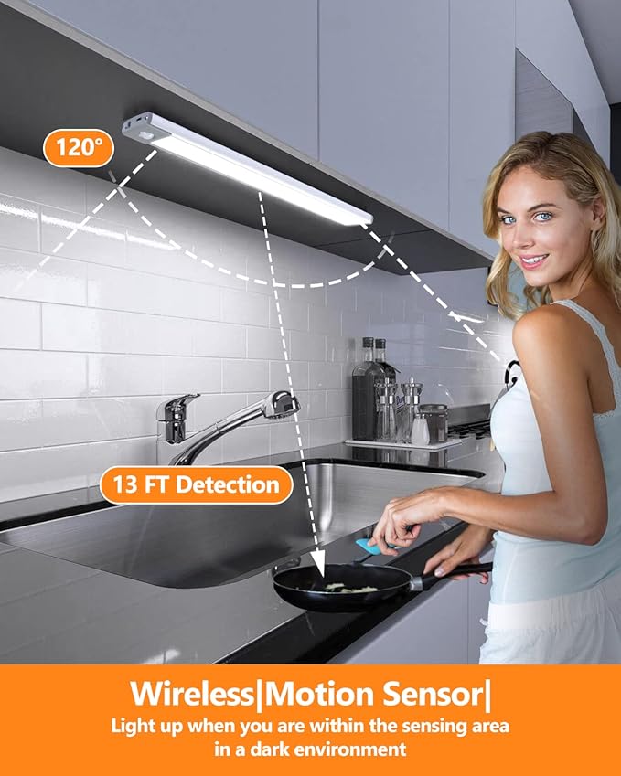 PRIORARE Motion Sensor Closet Light 54 LED Under Cabinet Night Lighting, 2500mAh Rechargeable Ultra Thin Magnetic Closet Lighting, 350lm Led Wireless Lights for Kitchen, Bedroom(White, 2Pack)