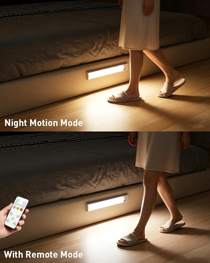 Under Cabinet Lighting,80-LED Rechargeable Motion Sensor Light Indoor, 12 Inch Closet Lights Wireless, Dimmable & 3 Color Temps Stick on Under Counter Lights for Kitchen Closet Stair Bedroom