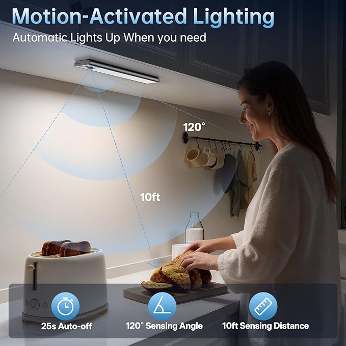 Under Cabinet Lighting,5 Pack Rechargeable Motion Sensor Light Indoor,3 Colors Dimmable,Magnetic Closet Lights Battery Operated,Under Counter Lights for Kitchen,Wardrobe, Hallway, Home