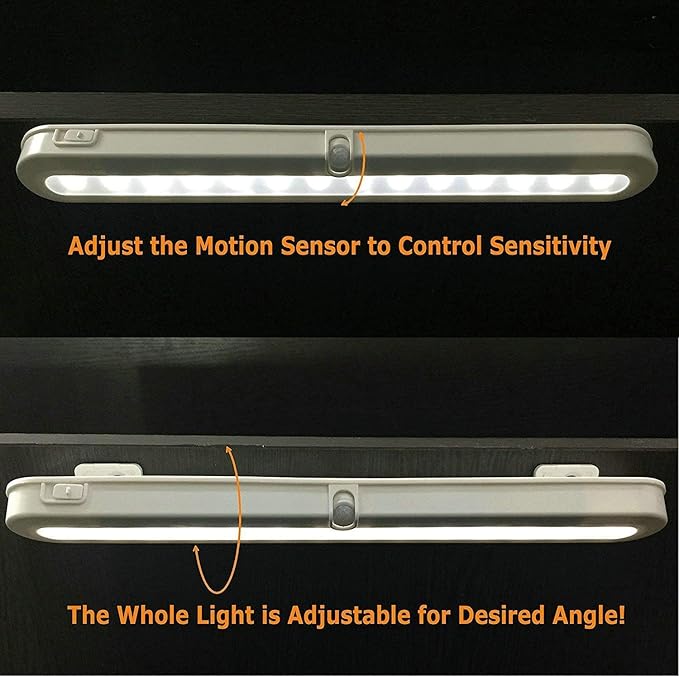 BLS T01L LED Closet Light Super Bright 20 LED Under Cabinet Lighting Battery Powered/DC Input Wireless Motion Sensing Light, Auto On Off Switch, Motion Sensor & Light Sensor, 2 Pack