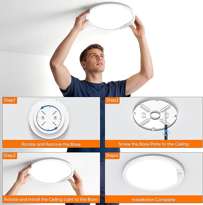 2-Pack 12" Larger 10000mAh Rechargeable Motion Sensor Ceiling Light with Remote, Battery Operated Closet Light No Wiring, Magnetic Wireless LED Ceiling Lights,3 Color Indoor Overhead Lamp for Shower