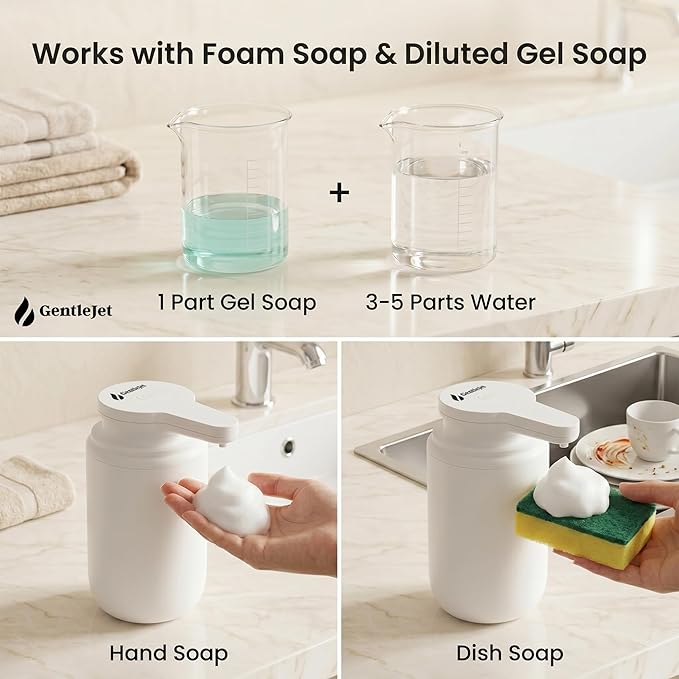 GentleJet SimpleFoam Automatic Foaming Soap Dispenser Touchless Sensor, USB-C Rechargeable, IPX5 Waterproof, Dual Output for Bathroom Kitchen Sink, ABS Compact Design