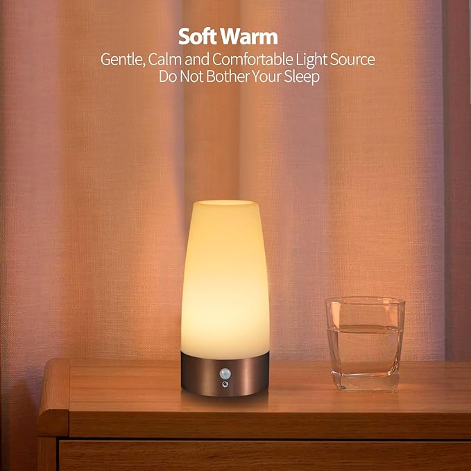 Betus Motion Sensor Night Light, Battery Operated Lamp with 2 Sensored Modes - Retro Bedside Table Desk Lamp with Soft Ambient Light for Bedroom, Living Room, Kitchen Kids Room