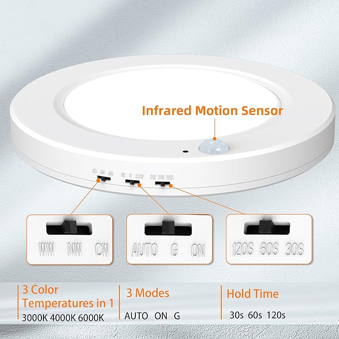 4-Pack Motion Sensor Ceiling Light Wired, 7.5 Inch 3000K 4000K 6000K Selectable LED Flush Mount Light Fixture, 15W Motion Activated Light with Timer for Hallway Stair Walk-in Closet