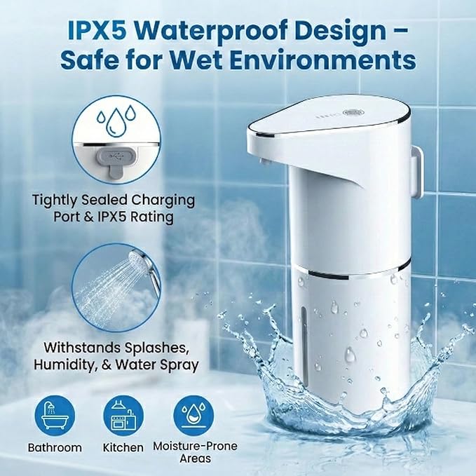 Automatic-Foaming-Soap-Dispenser-Touchless,Type C Rechargeable White Hand Soap Dispenser 13oz/350ml with 3 Foam Levels Wall Mounted & Countertop Design for Kitchen Bathroom IPX5 Waterproof