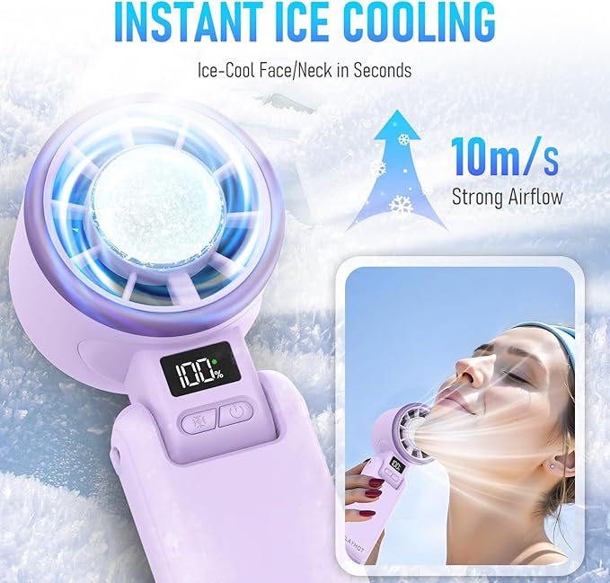 PlayHot Portable Handheld Turbo Fan with Ice Cooling, Rechargeable Personal Fan, Up tp 12Hrs Cooling, 5 Speed 25550RPM Powerful Portable Fan for Travel, Outdoor, Camping, Hiking (Purple)