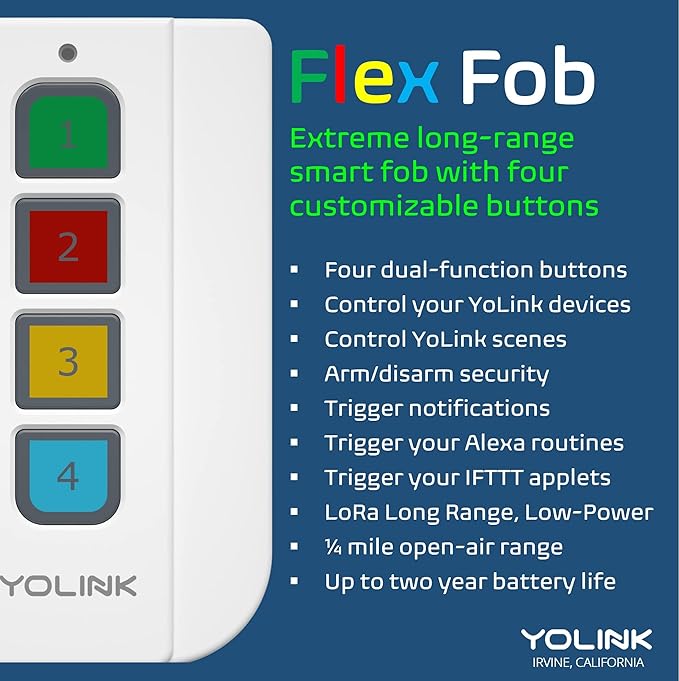 FlexFob 4-Button Smart Fob, up to 8 Functions, Trigger Alexa Routines & IFTTT Applets, Smart Buttons, Hub Required!